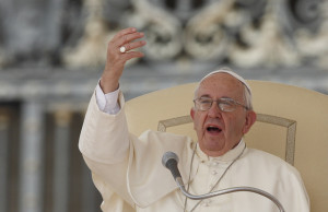 Pope Francis gestures as he speaks during his general audience in St. Peter's Square at the Vatican Sept. 9. (CNS photo/Paul Haring) See POPE-AUDIENCE Sept. 9, 2015.