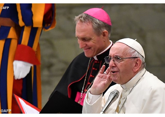 Pope Francis listening for a response from the faithful during his weekly General Audience. The Audiences resumed on Wednesday, following a summer break during the month of July. - AFP