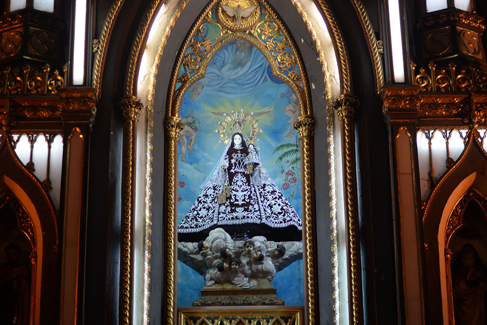 A replica of the original image of Our Lady of Mount Carmel de San Sebastian at the top of the main retablo of Basilica Minore de San Sebastian. CBCPNews